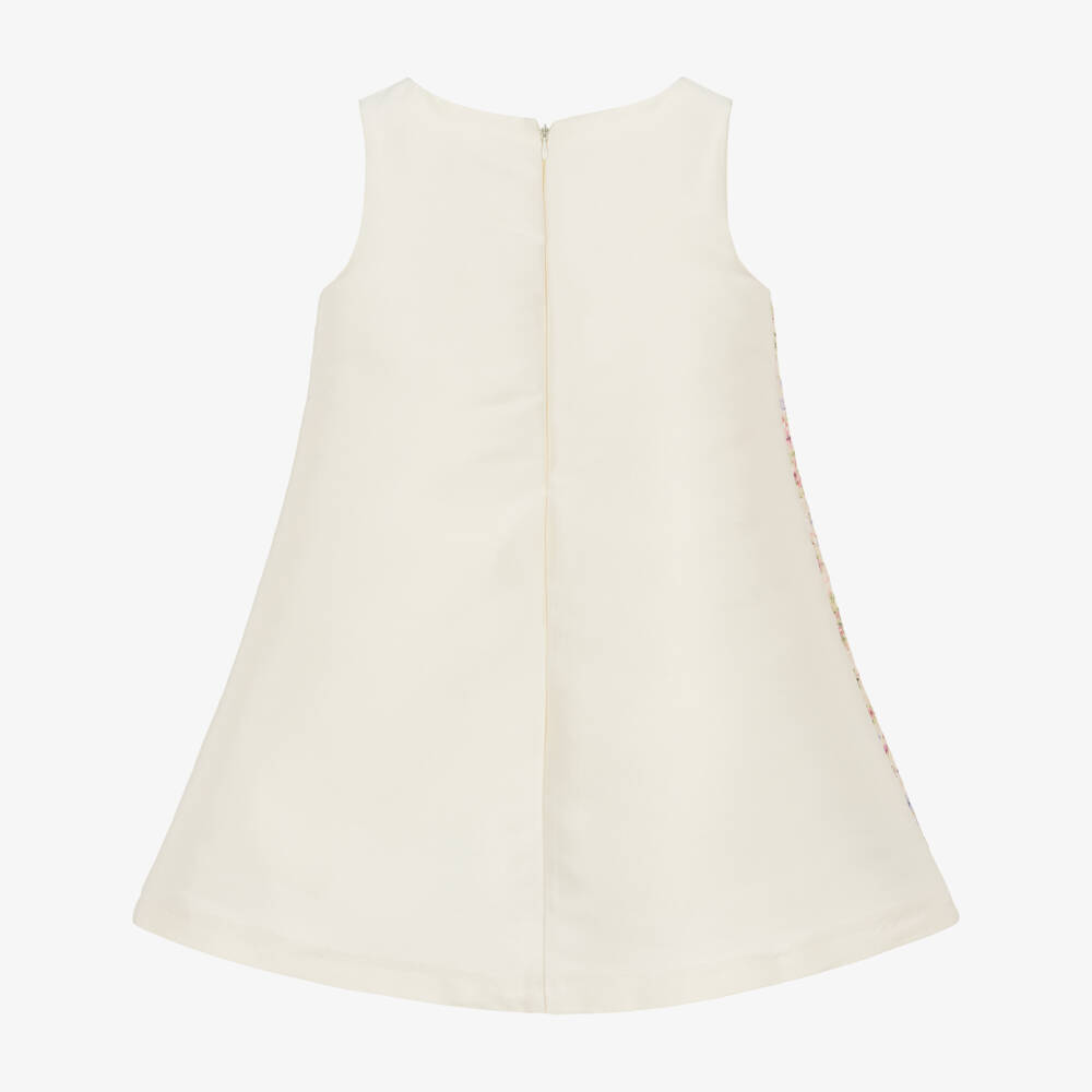 Irpa-Girls Ivory Satin Dress with 3D Floral Appliqués | Childrensalon