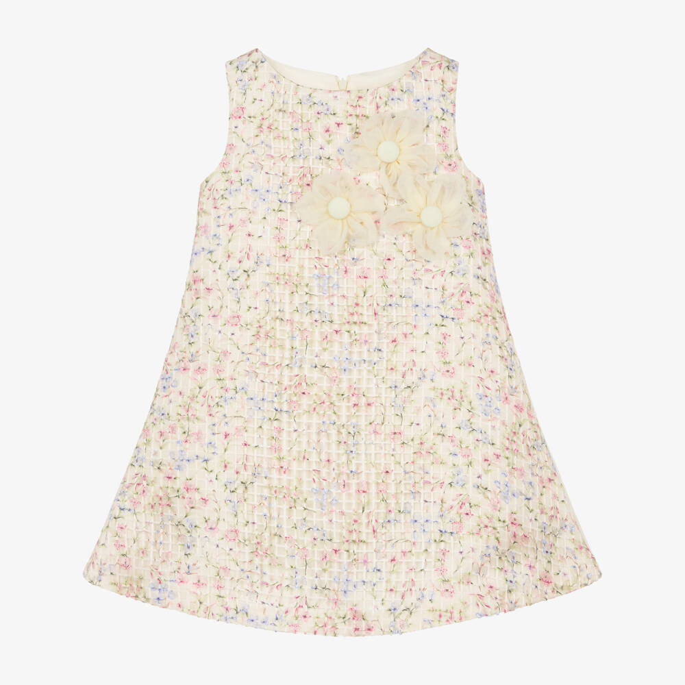 Irpa-فستان ساتان مزين بورود ثلاثية الأبعاد لون عاجي للبنات | Childrensalon