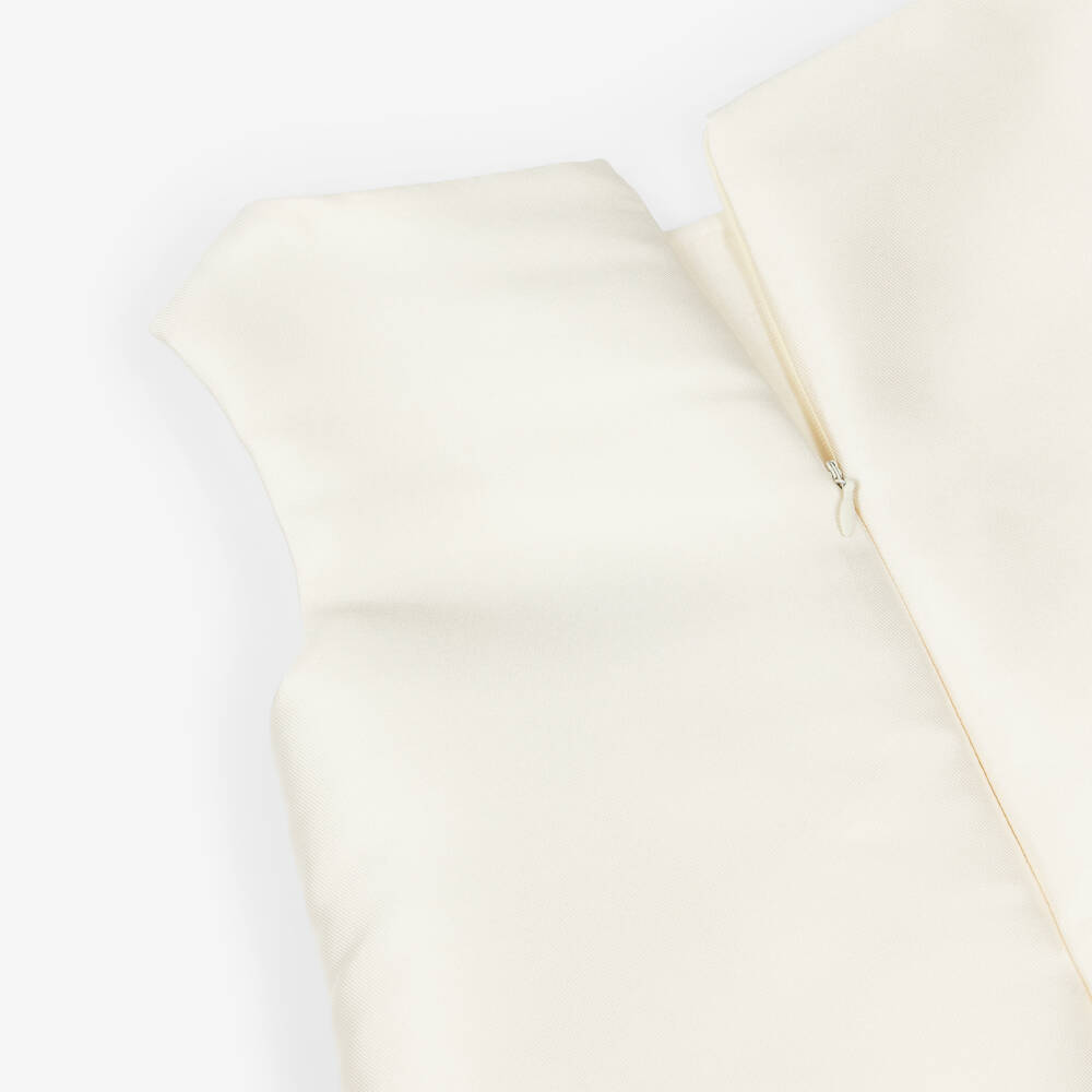 Irpa-Girls Ivory Satin Dress with 3D Floral Appliqués | Childrensalon