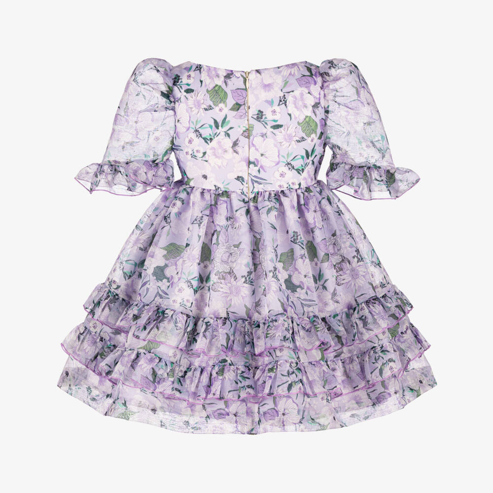 Irpa-Girls Lavender Chiffon Dress with Floral Print | Childrensalon