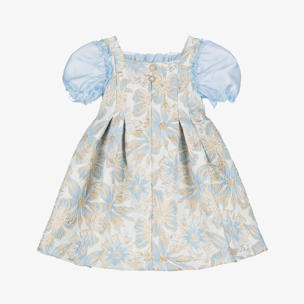 Irpa-فستان جاكار لون أزرق فاتح وذهبي للبنات | Childrensalon
