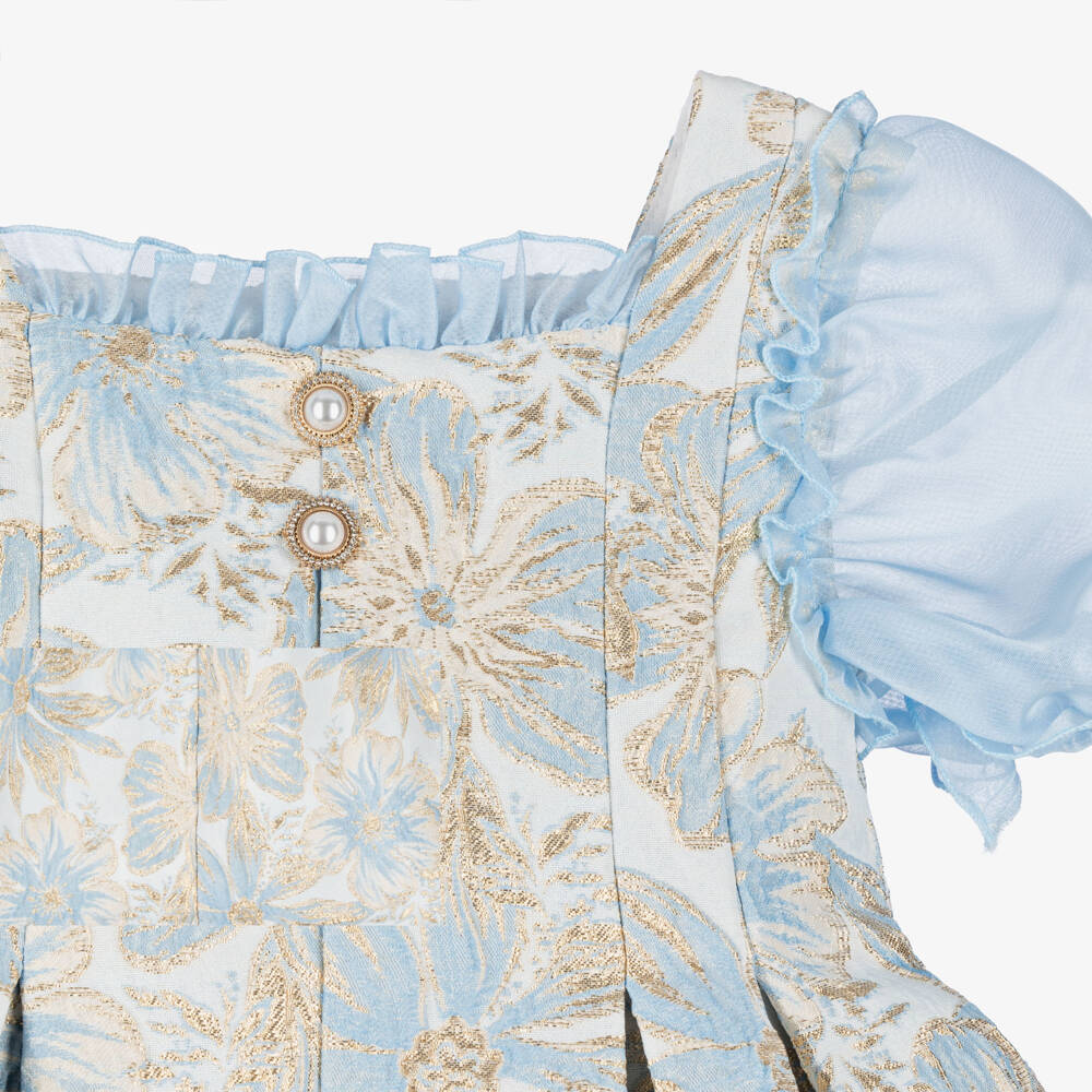 Irpa-فستان جاكار لون أزرق فاتح وذهبي للبنات | Childrensalon