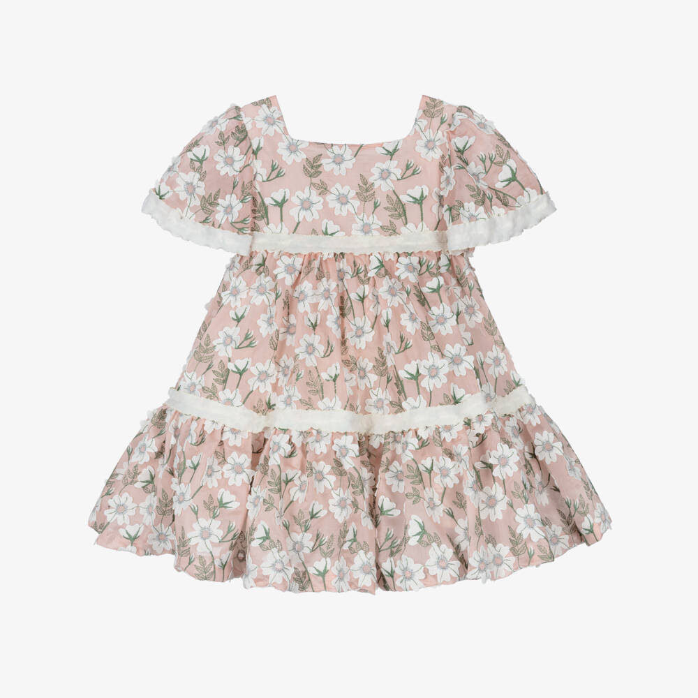 Irpa-Girls Pink & Ivory Floral Tiered Dress | Childrensalon