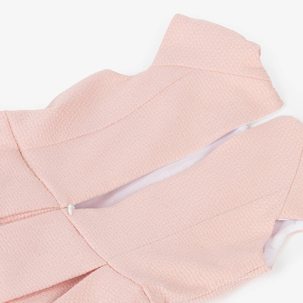 Irpa-Girls Pink Textured Dress with Diamanté Bow Brooches | Childrensalon
