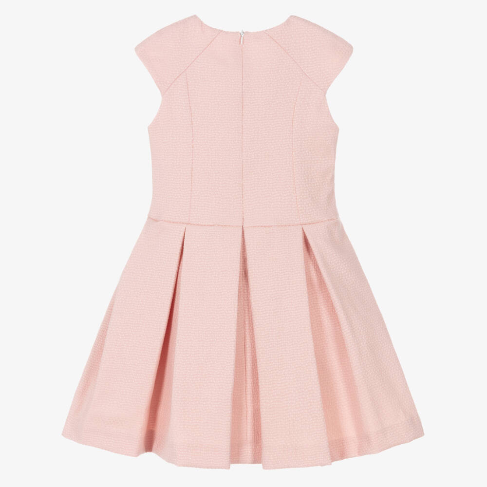Irpa-Girls Pink Textured Dress with Diamanté Bow Brooches | Childrensalon