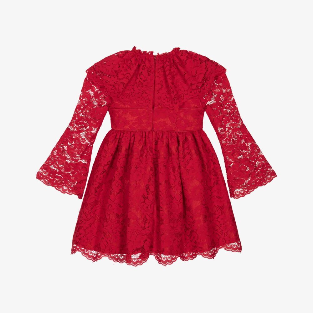 Irpa-Girls Red Lace & Satin Dress with Cape-Effect | Childrensalon