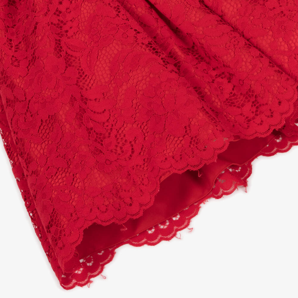 Irpa-Girls Red Lace & Satin Dress with Cape-Effect | Childrensalon