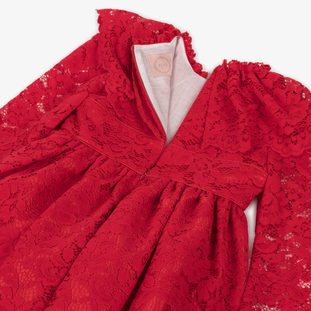 Irpa-Girls Red Lace & Satin Dress with Cape-Effect | Childrensalon