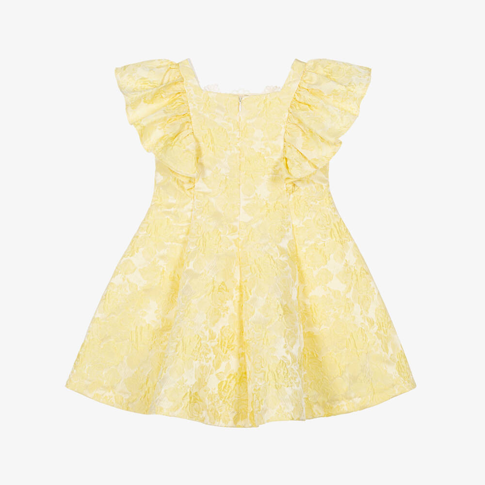 Irpa-Girls Yellow Floral Jacquard Dress | Childrensalon