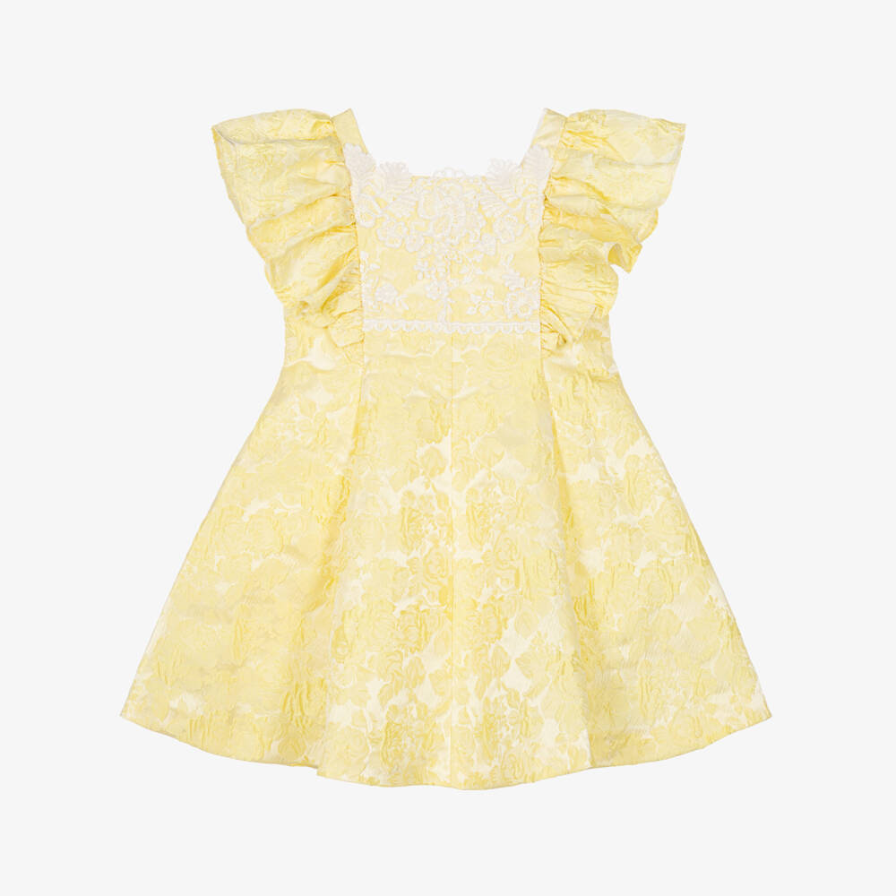 Irpa-Girls Yellow Floral Jacquard Dress | Childrensalon