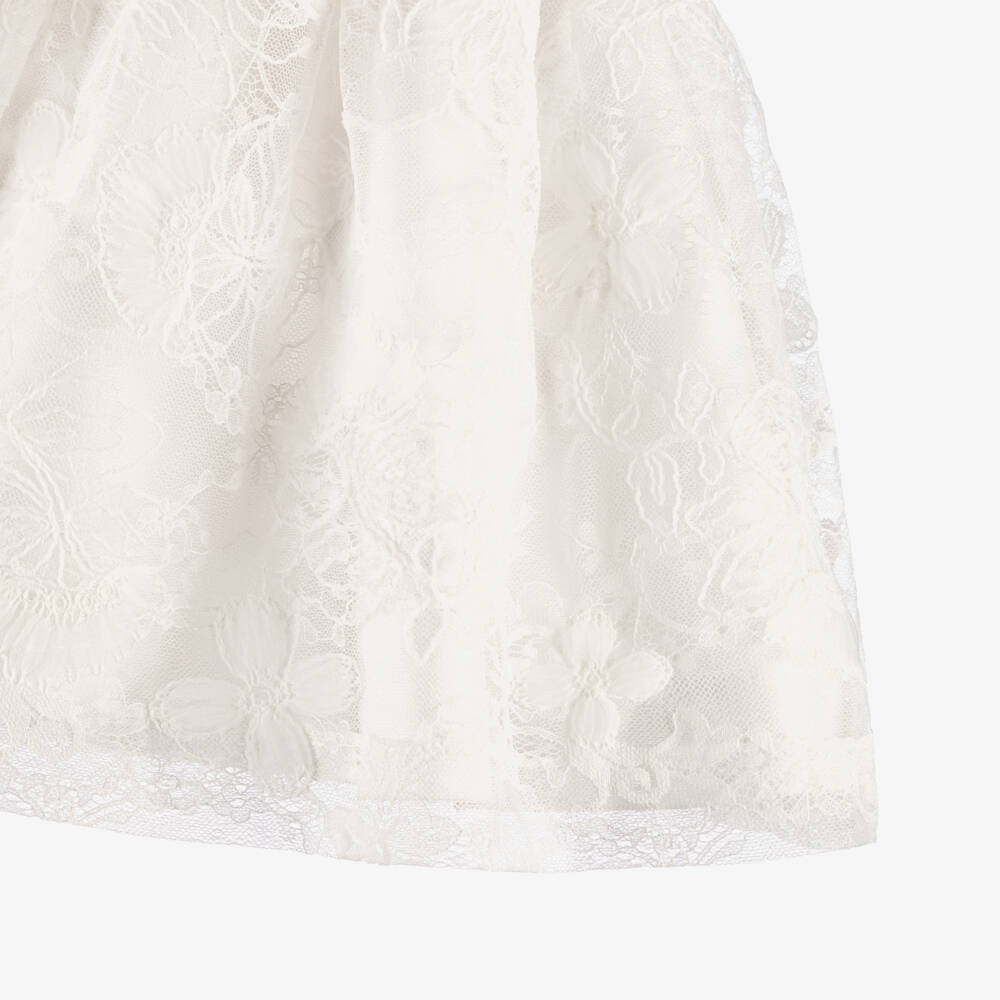 Irpa-Girls White Lace Dress with Gold Floral Detailing | Childrensalon