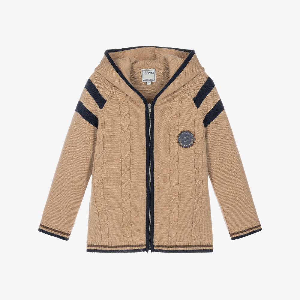 J&Josh-Boys Beige Merino Wool Zip-Up Hoodie | Childrensalon