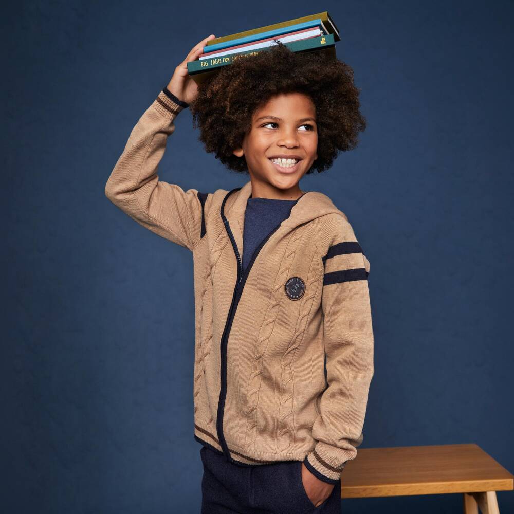 J&Josh-Boys Beige Merino Wool Zip-Up Hoodie | Childrensalon