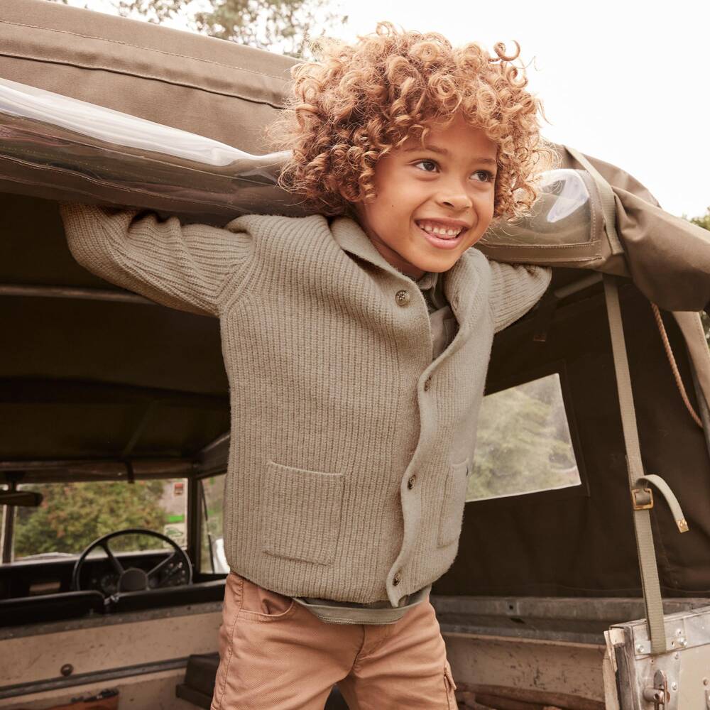 J&Josh-Boys Beige Shawl Cardigan in Merino Wool | Childrensalon