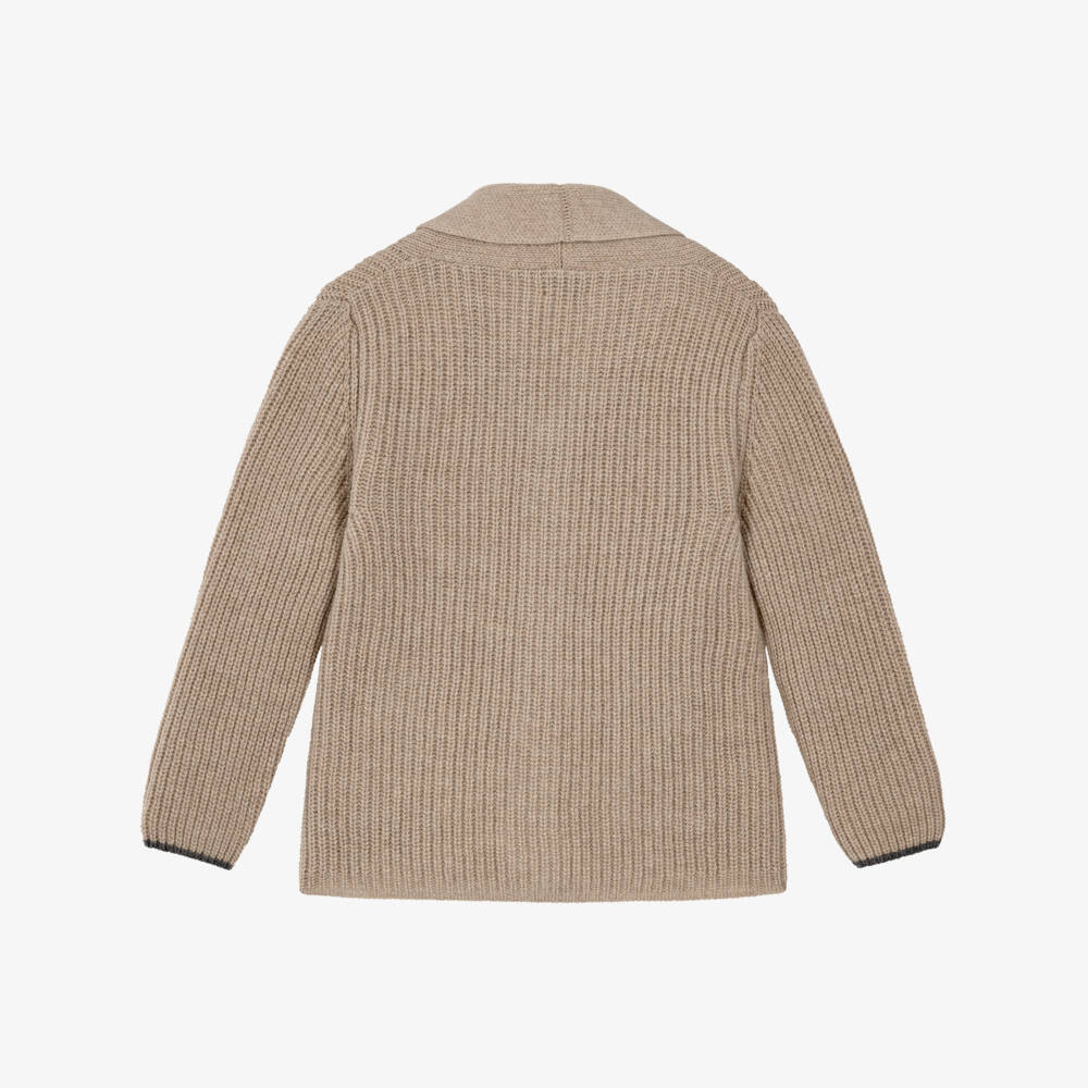 J&Josh-Boys Beige Shawl Cardigan in Merino Wool | Childrensalon