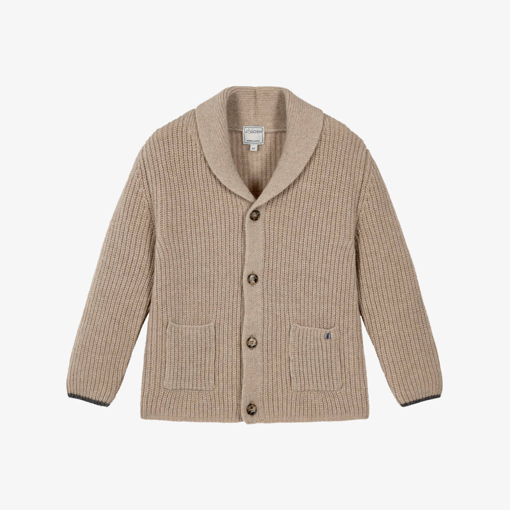 J&Josh-Boys Beige Shawl Cardigan in Merino Wool | Childrensalon