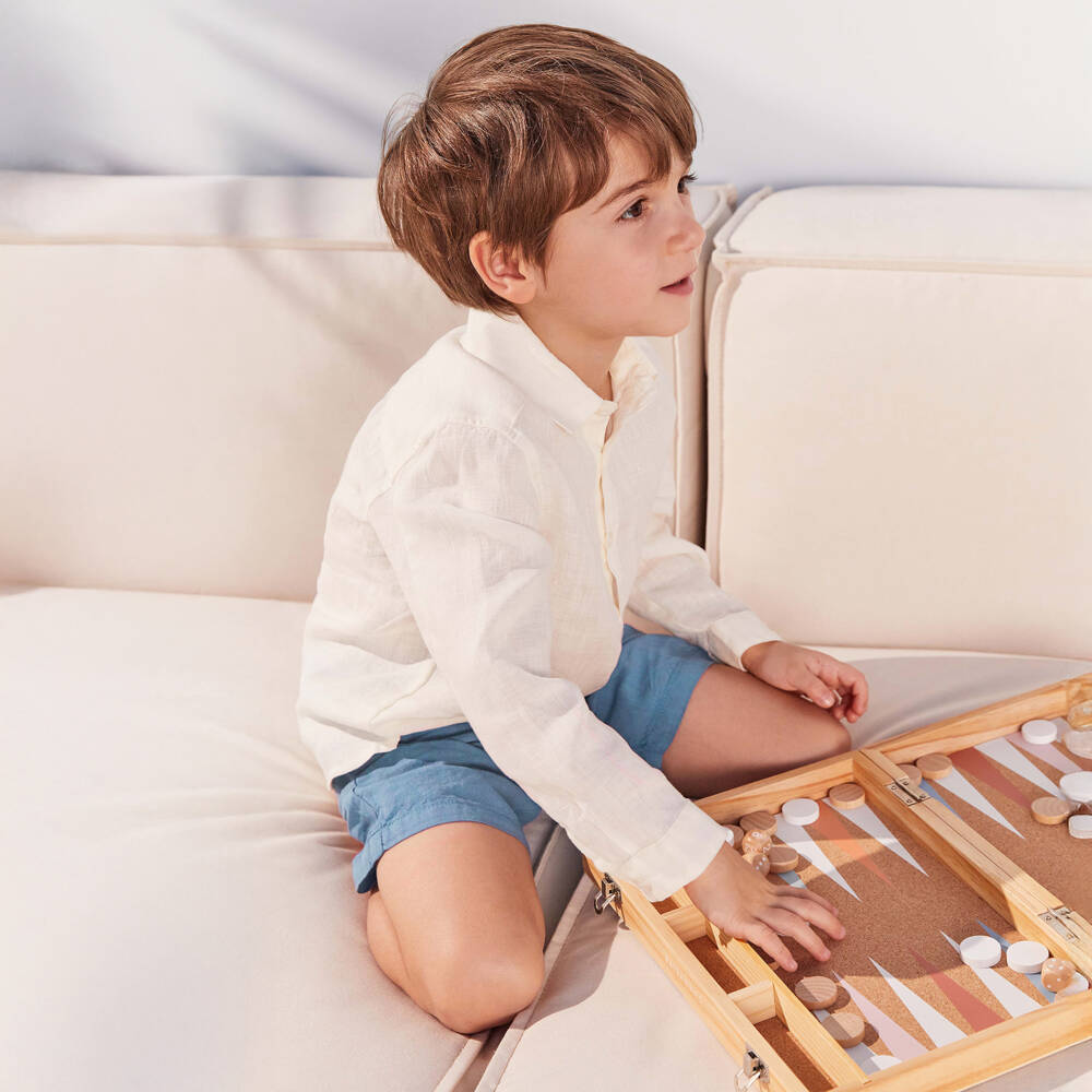 J&Josh-Boys Blue Linen & Cotton Shorts | Childrensalon