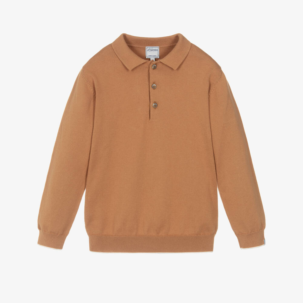 J&Josh-Boys Burnt Orange Cotton Polo-Style Knitted Sweater | Childrensalon