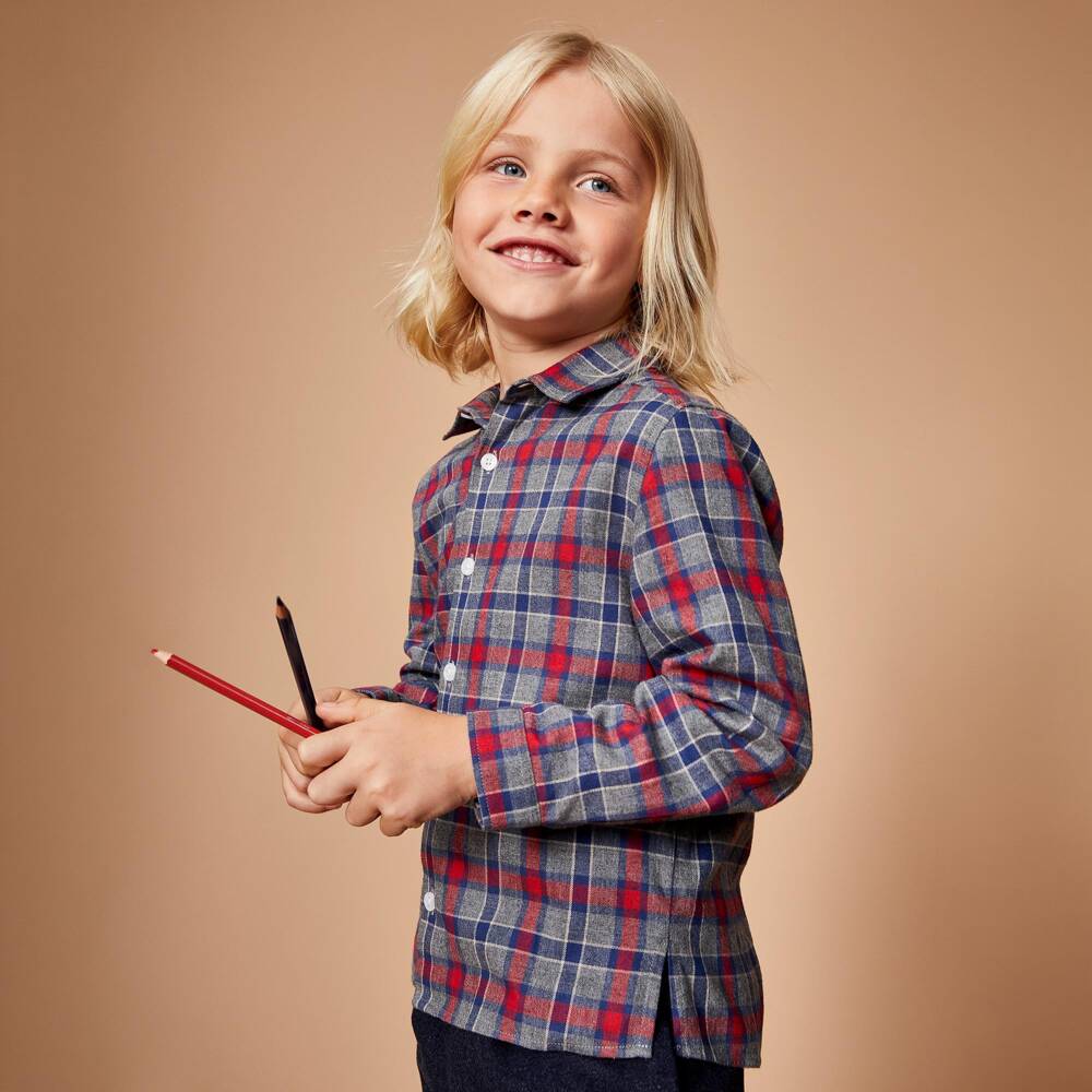 J&Josh-Boys Cotton Check Shirt in Blue & Red | Childrensalon
