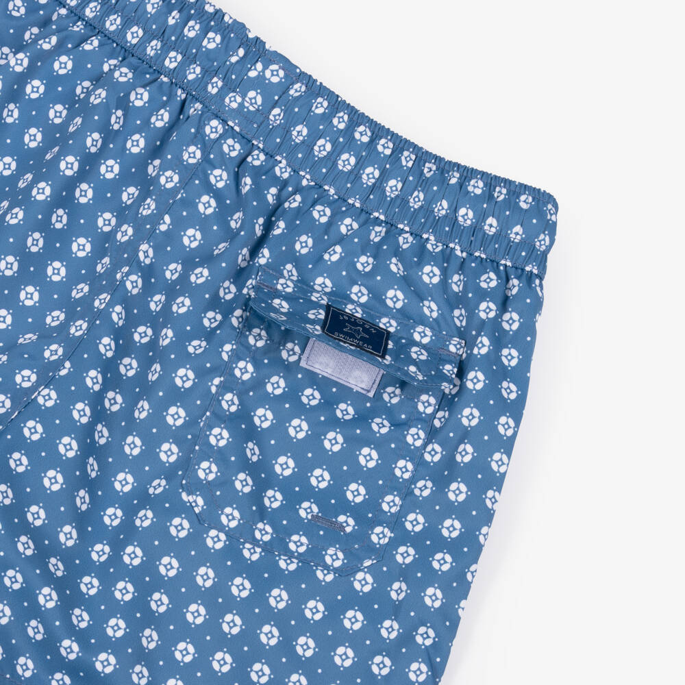 J&Josh-Boys Dark Blue Swim Shorts with Geometric Print | Childrensalon