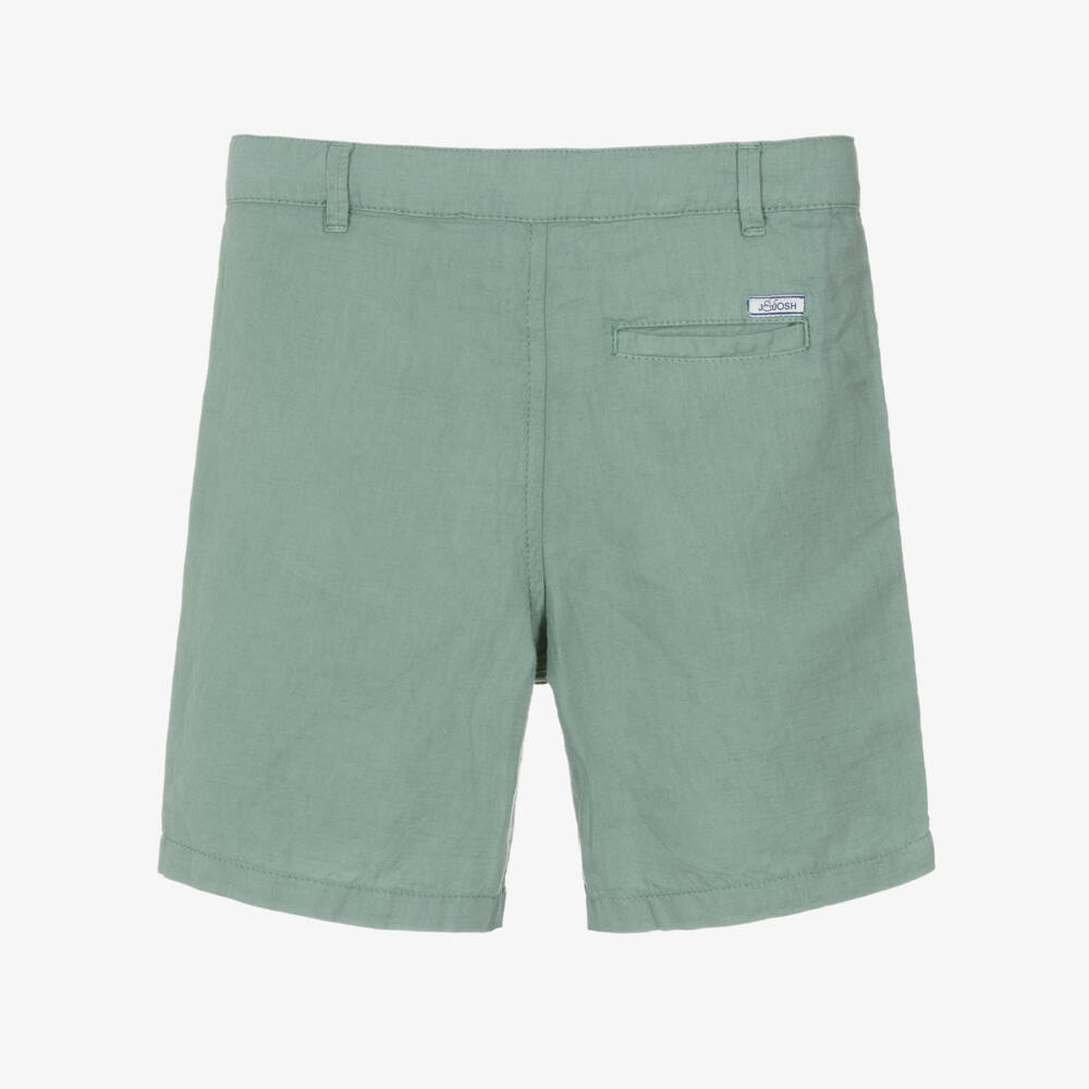 J&Josh-Шорты зеленые из льна и хлопка для мальчиков | Childrensalon