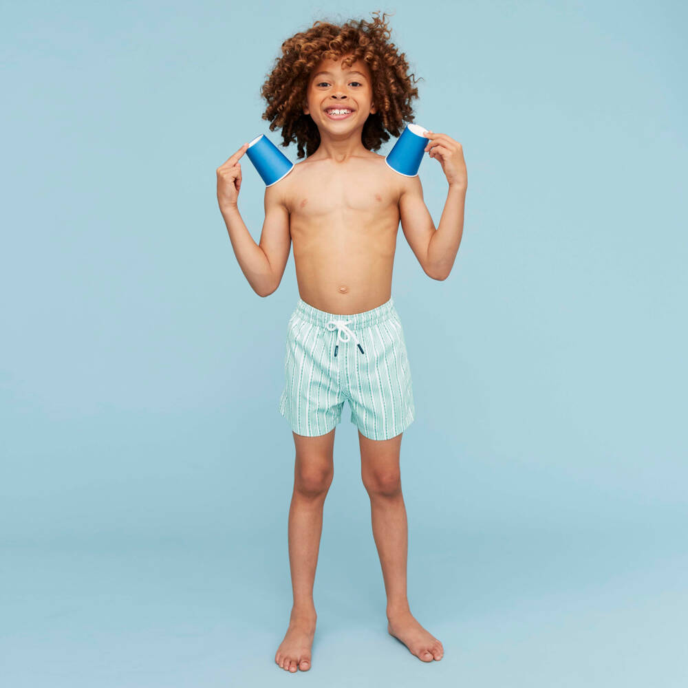 J&Josh-Шорты-плавки зелёные в полоску с завязками для мальчиков  | Childrensalon