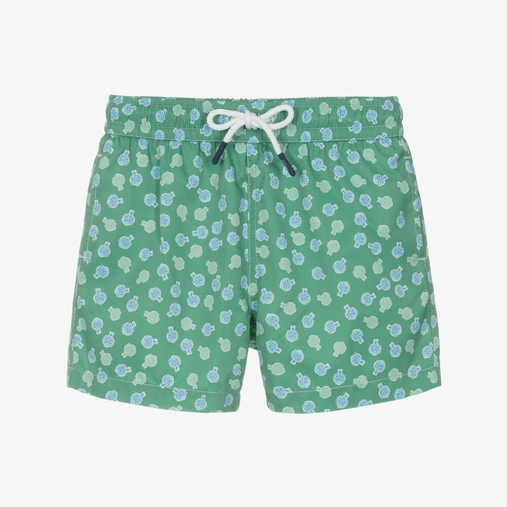 J&Josh-Boys Green Swim Shorts with Pufferfish Print | Childrensalon