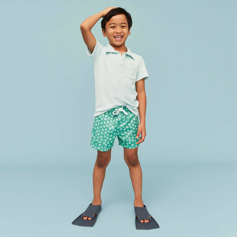 J&Josh-Boys Green Swim Shorts with Pufferfish Print | Childrensalon