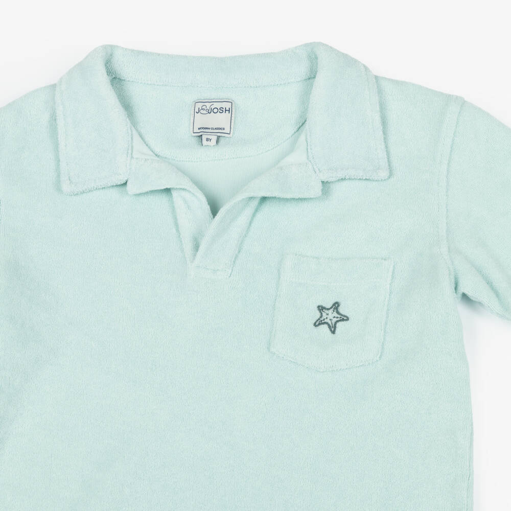 J&Josh-Boys Green Terry Cotton Polo Shirt | Childrensalon