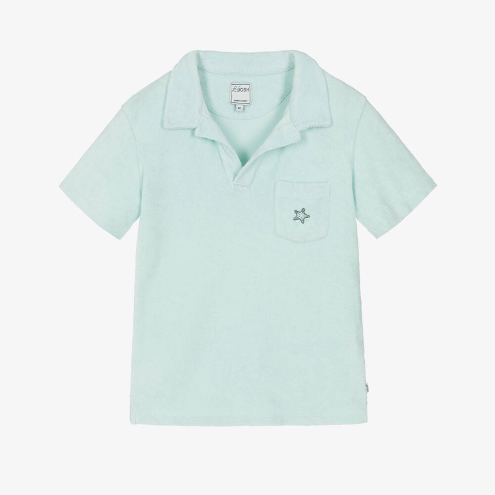 J&Josh-Boys Green Terry Cotton Polo Shirt | Childrensalon
