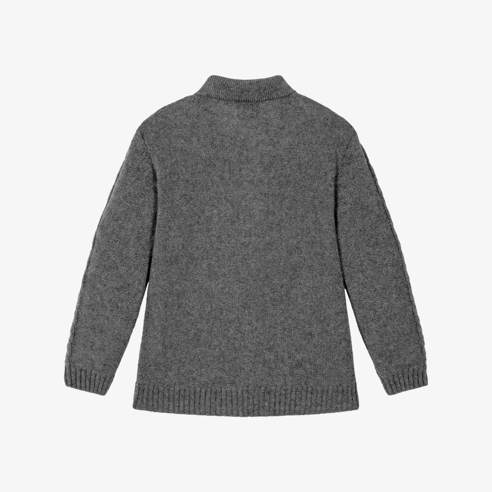 J&Josh-Boys Grey Cable Knit Polo Sweater in Merino Wool | Childrensalon