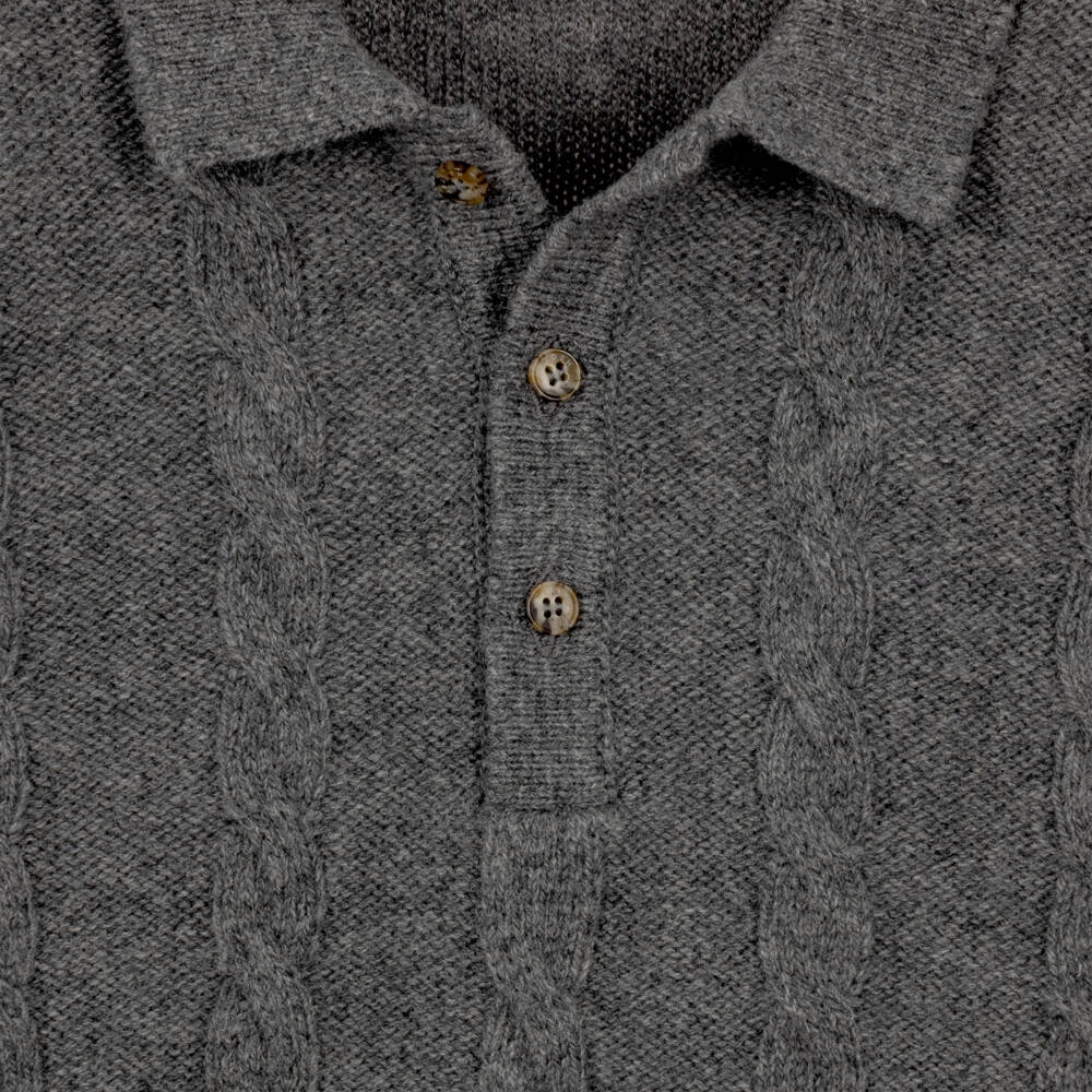 J&Josh-Boys Grey Cable Knit Polo Sweater in Merino Wool | Childrensalon