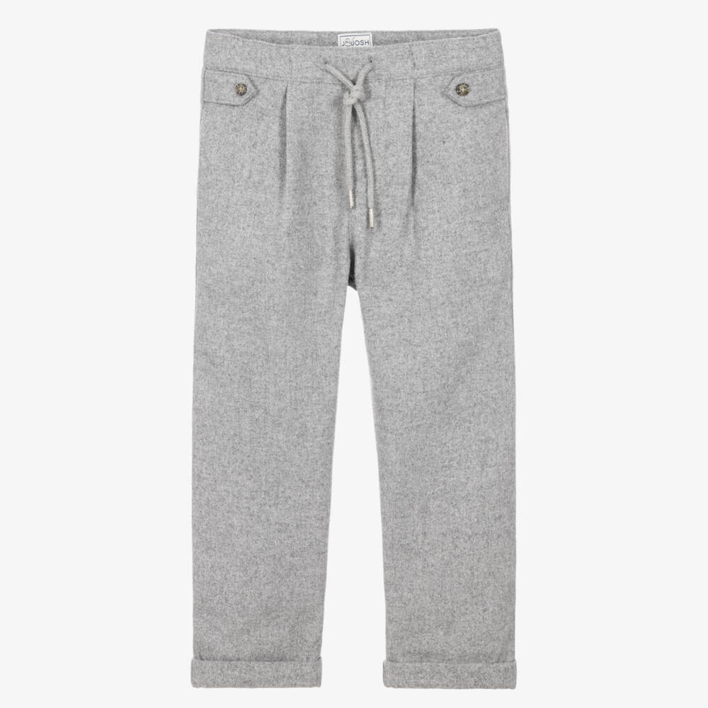J&Josh-Boys Grey Felted Wool Mix Trousers | Childrensalon