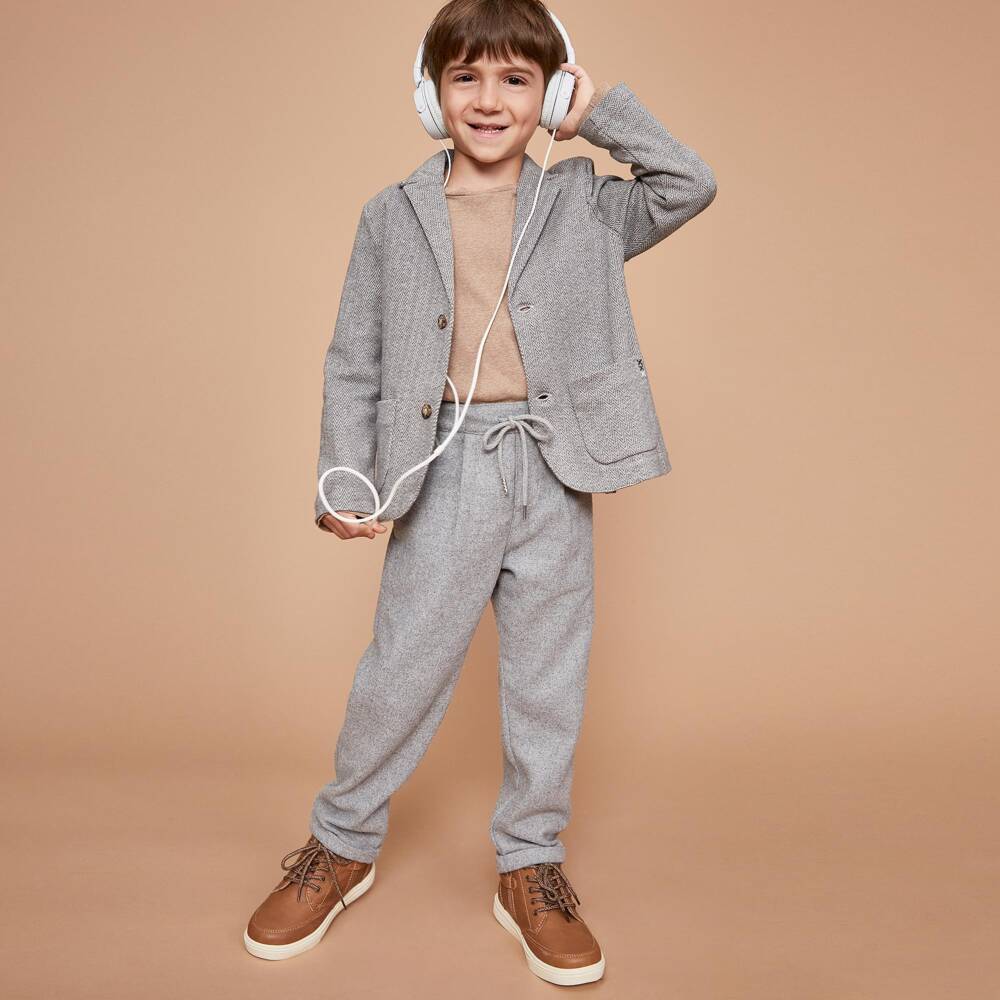 J&Josh-Boys Grey Jersey Knit Blazer with Chevron Pattern | Childrensalon