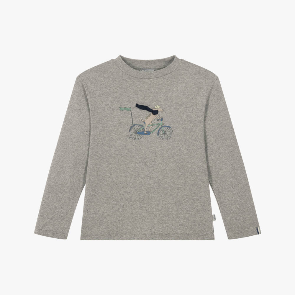 J&Josh-Boys Grey Marl Cotton Long-Sleeved Top | Childrensalon