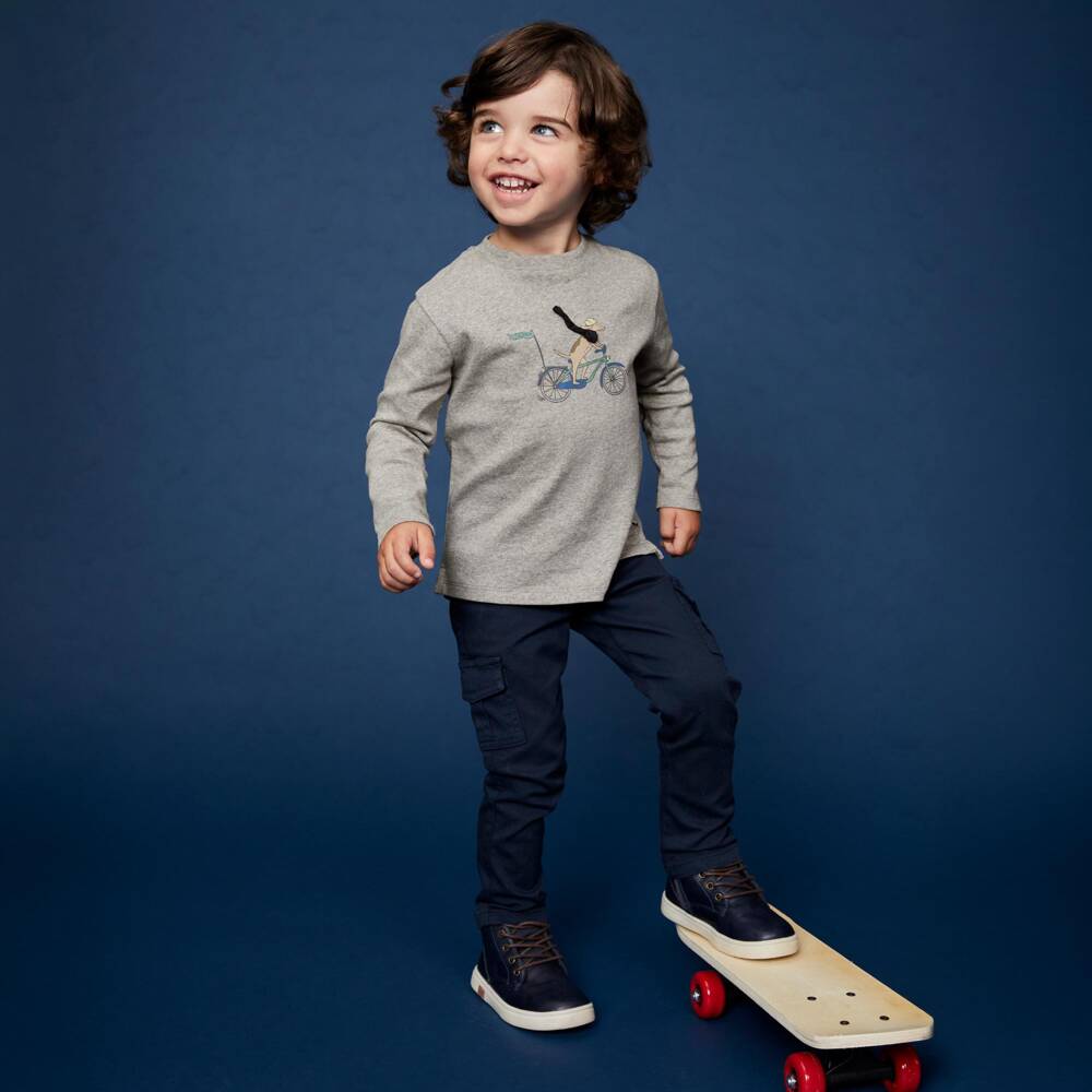 J&Josh-Boys Grey Marl Cotton Long-Sleeved Top | Childrensalon