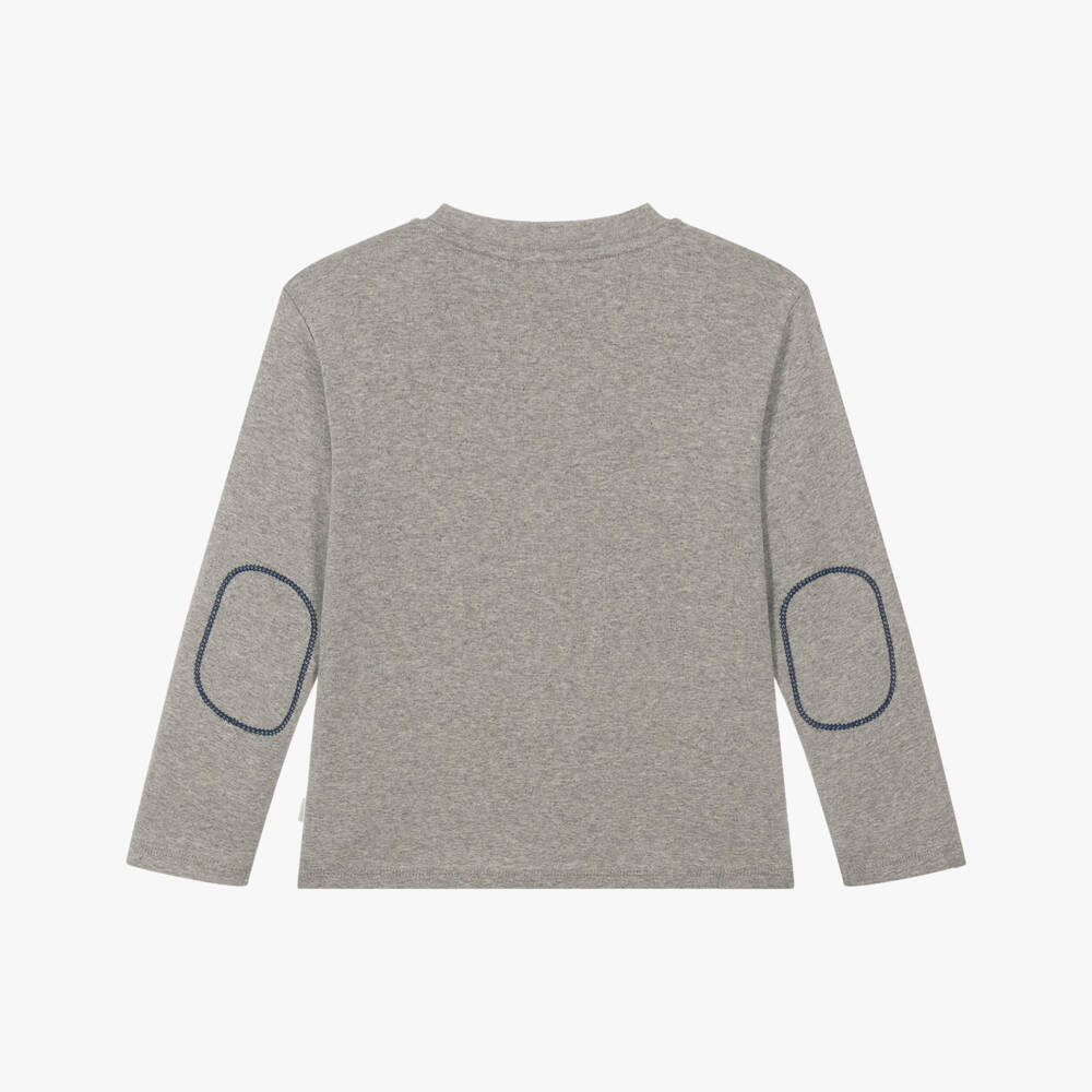 J&Josh-Boys Grey Marl Cotton Long-Sleeved Top | Childrensalon