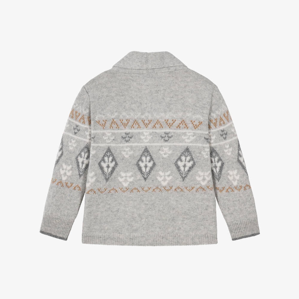 J&Josh-Boys Grey Shawl Cardigan in Merino Wool | Childrensalon