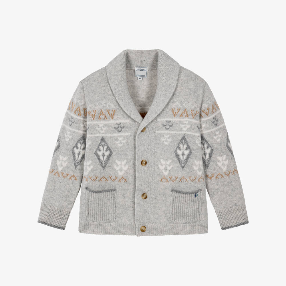 J&Josh-Boys Grey Shawl Cardigan in Merino Wool | Childrensalon