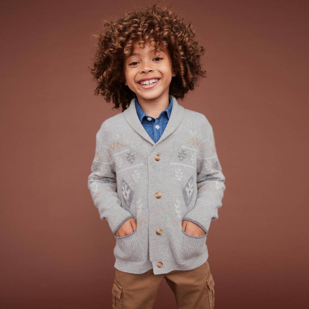 J&Josh-Boys Grey Shawl Cardigan in Merino Wool | Childrensalon