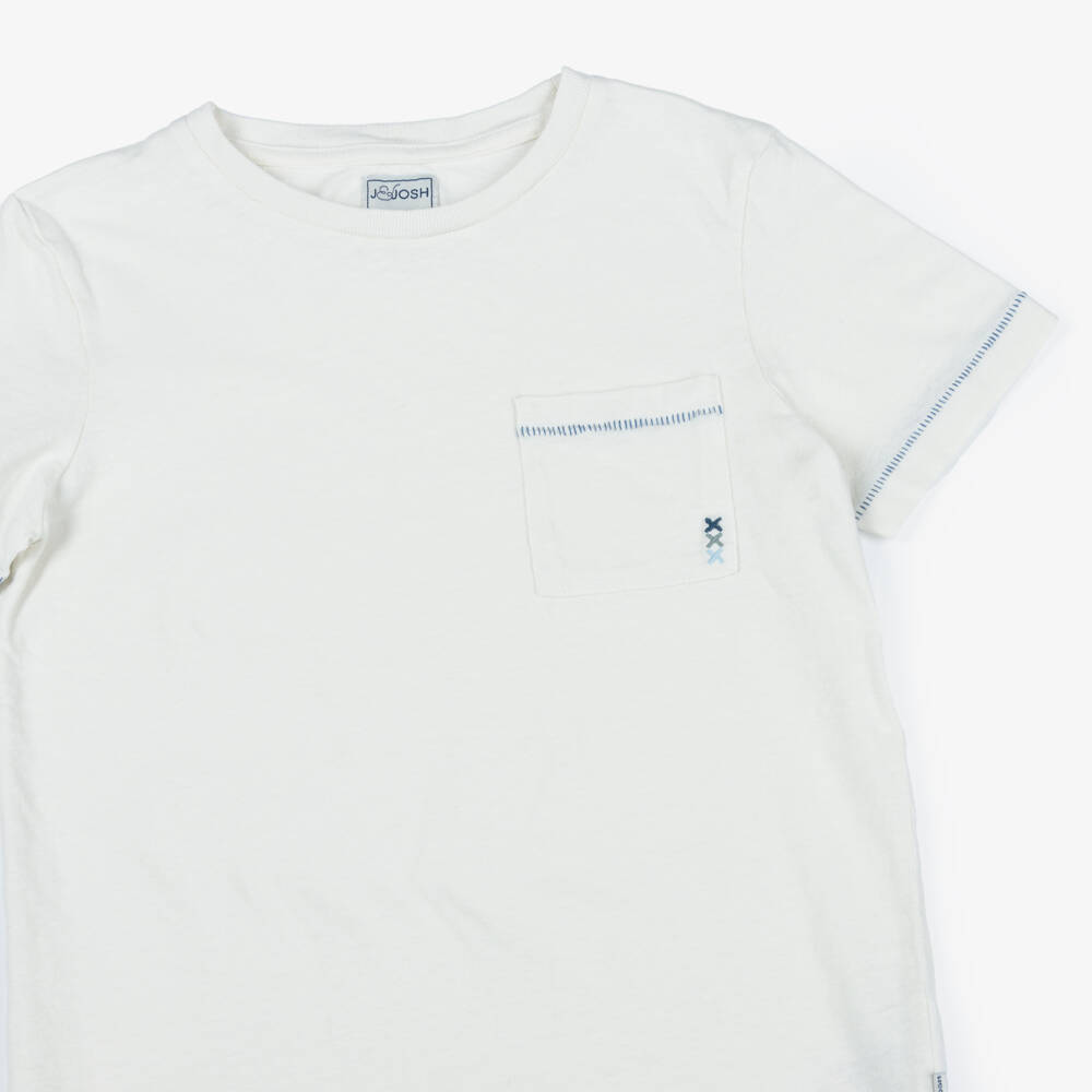 J&Josh-تيشيرت مزيج قطن وكتان لون عاجي للأولاد | Childrensalon