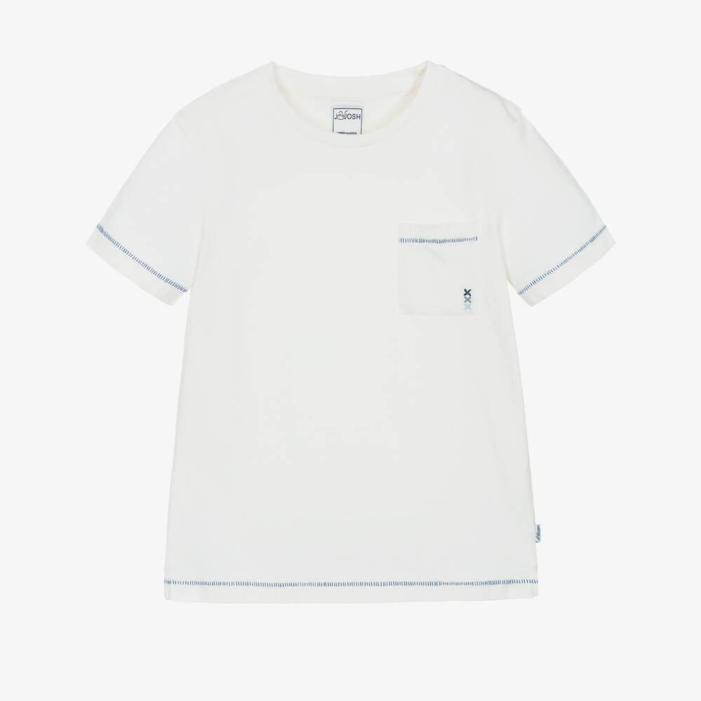 J&Josh-تيشيرت مزيج قطن وكتان لون عاجي للأولاد | Childrensalon