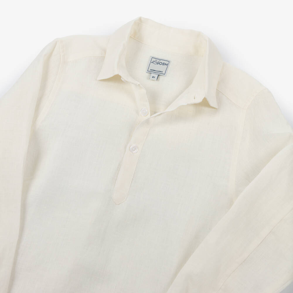 J&Josh-Boys Ivory Pop-Over Linen Shirt | Childrensalon