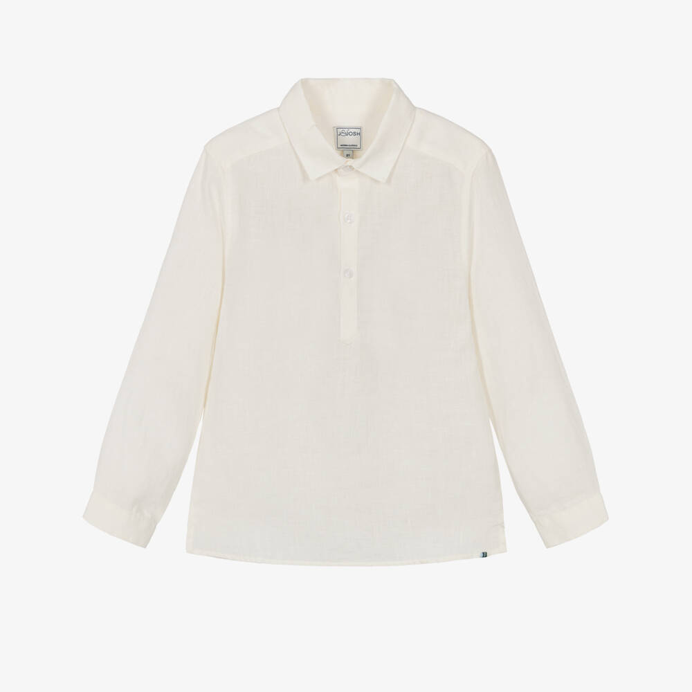 J&Josh-Boys Ivory Pop-Over Linen Shirt | Childrensalon
