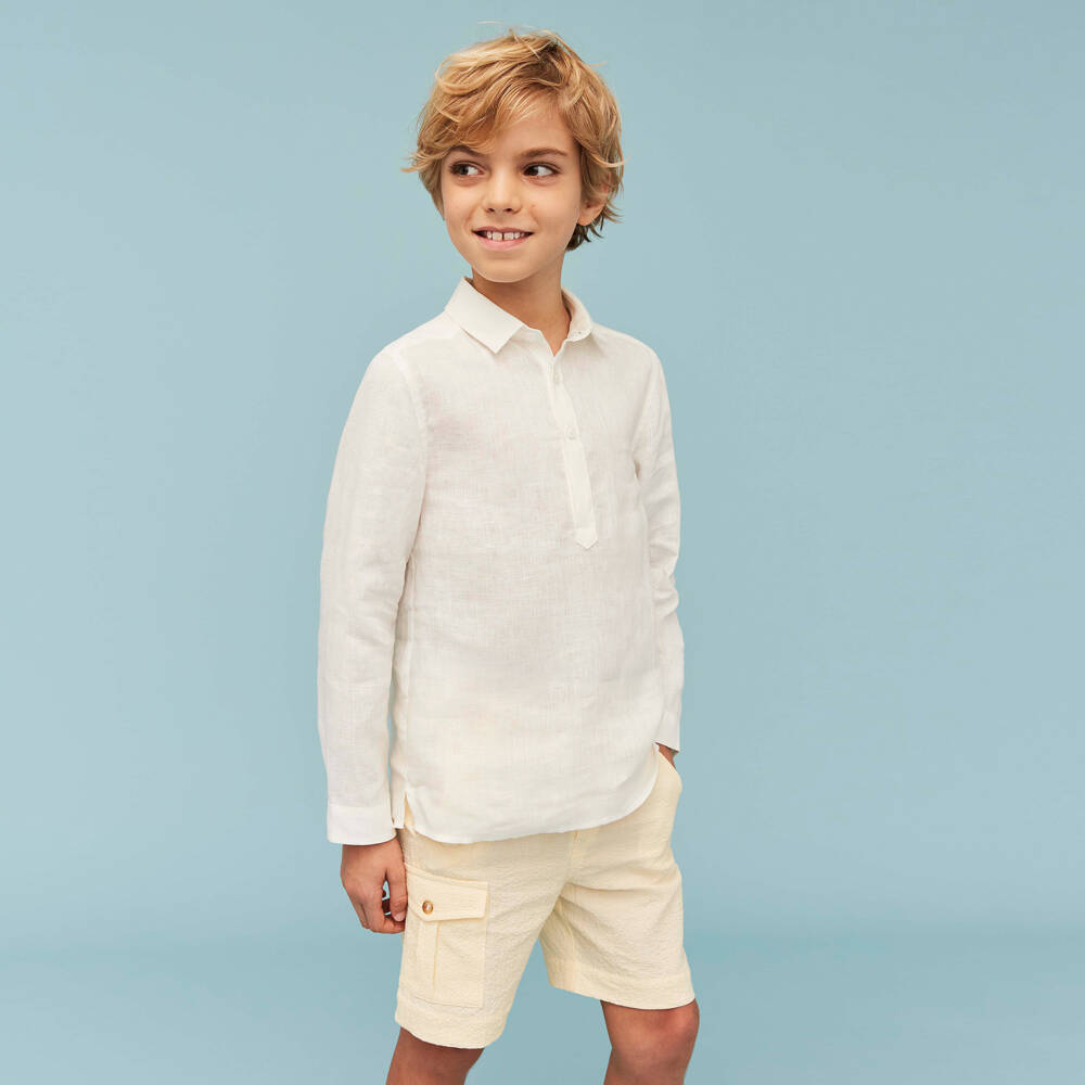 J&Josh-Boys Ivory Pop-Over Linen Shirt | Childrensalon