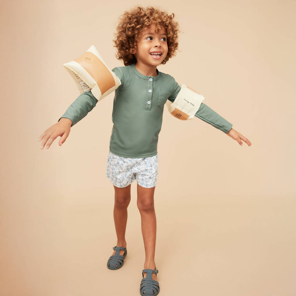 J&Josh-Boys Khaki Green Sun Protective Swim Top (UPF50+) | Childrensalon