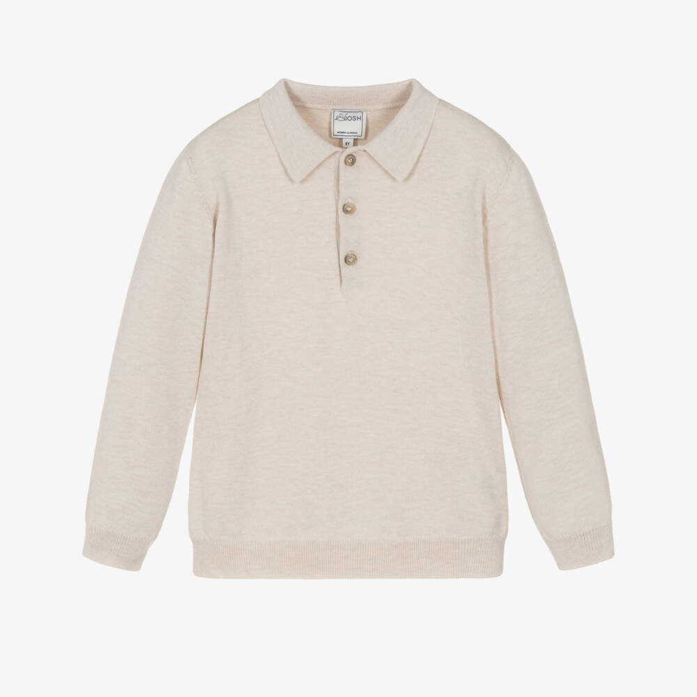 J&Josh-Boys Light Beige Knitted Cotton Sweater | Childrensalon