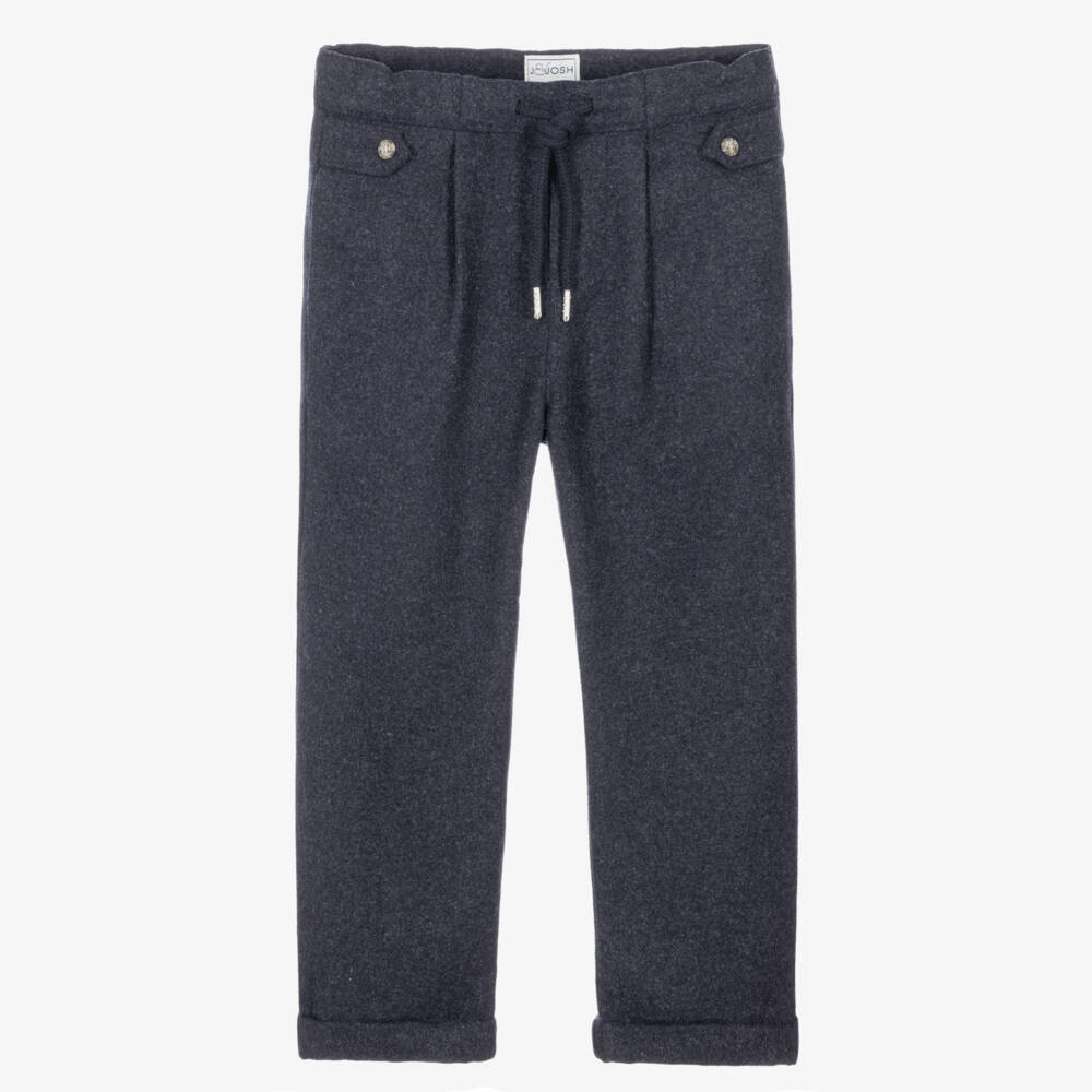 J&Josh-Boys Navy Blue Felted Wool Mix Trousers | Childrensalon