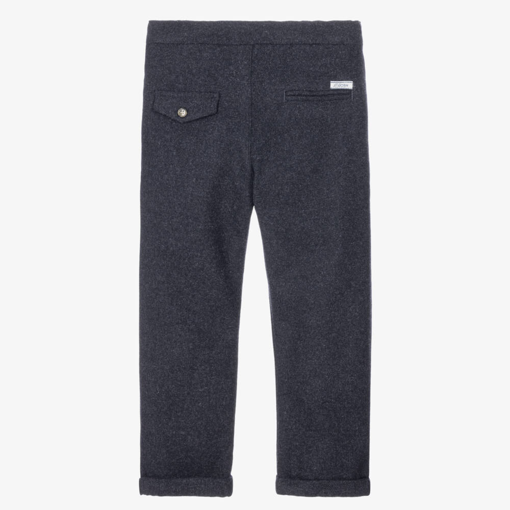 J&Josh-Boys Navy Blue Felted Wool Mix Trousers | Childrensalon
