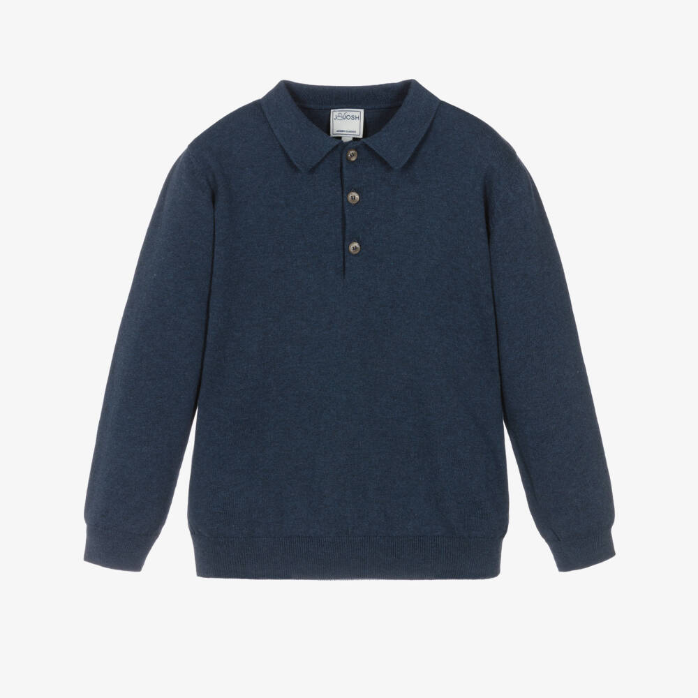 J&Josh-Boys Navy Blue Knitted Cotton Sweater | Childrensalon